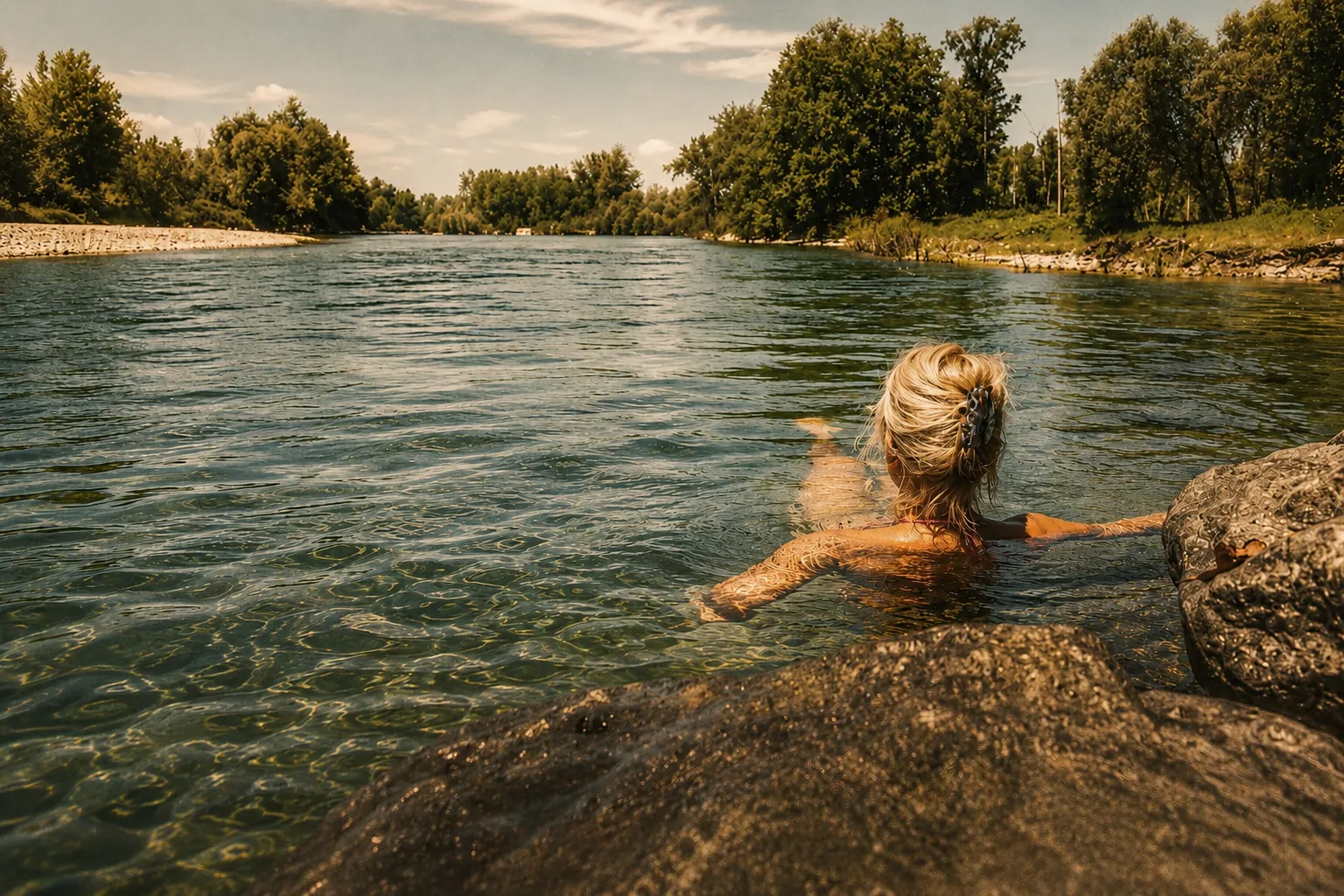 Bagno nel fiume Adda